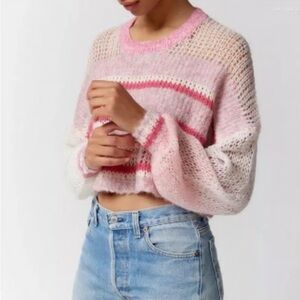 UO Kimchi Blue Kingston Lightweight Striped Open Knit Cropped Sweater Size XS